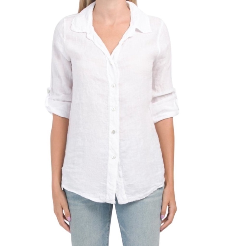 Lungo L'Arno 100% linen shirt white button down long sleeve made in Italy S